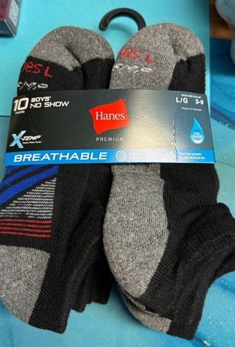 Hanes BOYS No Show Premium Breathable X-Temp Black/gray multi color accent socks - Picture 6 of 9