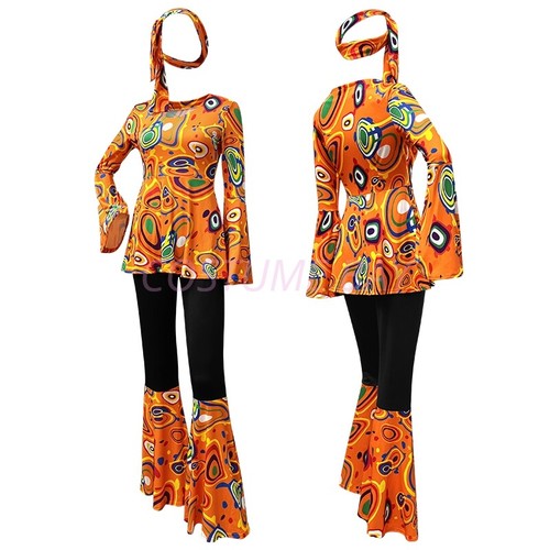 Ladies Dancing Queen 1960s 70s Costume Retro Hippy Hippie Chic Disco Jumpsuit - Picture 6 of 48