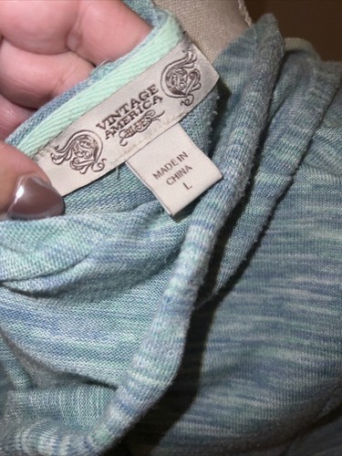 Vintage America Blues Green Blue Hoodie Sweatshirt Size L Front Pocket - Bild 8 von 8