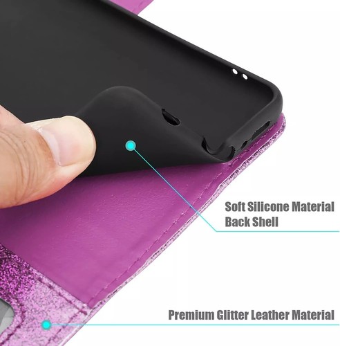 Case For Samsung Galaxy A05s Leather Bling Glitter Flip Card Wallet A05s Cover - Photo 17 sur 48