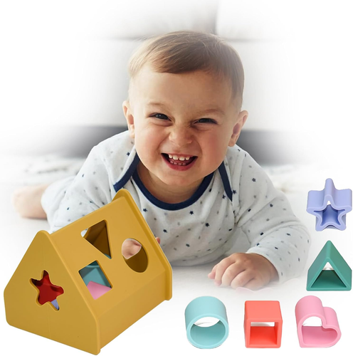Silicone Shape Sorting Box, Classic 5 Colors and Shapes Matching Game, Education - Picture 10 of 14