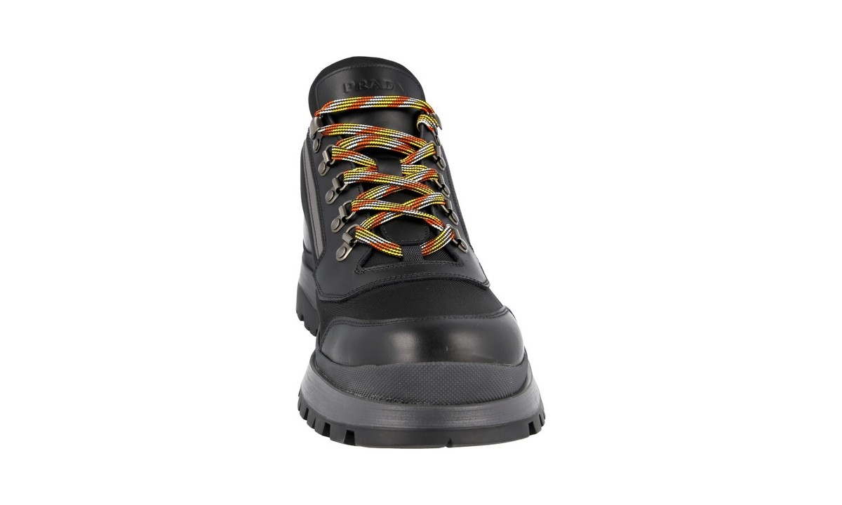 PRADA BRIXXEN HIKING BOOTS BOOTIES SHOES BLACK LEATHER NEW US 12