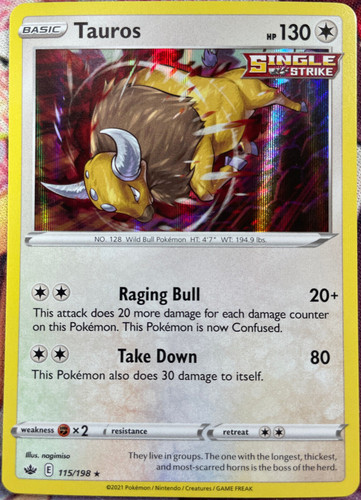 Tauros Holo Rare - 115/198 - Chilling Reign Pokemon 2021