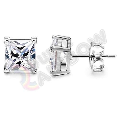 925 Sterling Silver Stud Earrings Men Women 3,4,5,6,7,8,10mm CZ Square - Picture 7 of 8