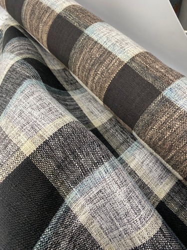 2,7 mètres charbon de bois, tissu d'ameublement tissé blanc cassé et bleu AFFRANCHISSEMENT GRATUIT - Photo 3/3
