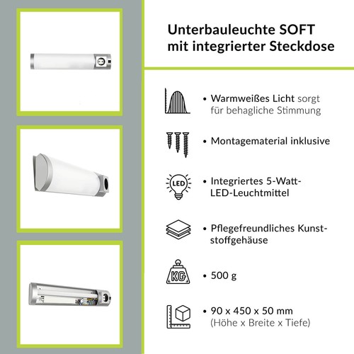 LED Unterbauleuchte Wandlampe mit Schalter Steckdose 45 cm 3000 K 240 lm Küche - Bild 9 von 9