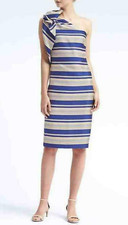 Banana Republic 8P NWT $148 fitted Dress blue Stripe One-Shoulder Bow Lined NEW
