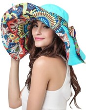 Women's Foldable Floppy Reversible Travel Beach Sun Visor Hat Wide Brim UPF 5...