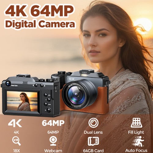 4K Digital Camera 64MP Autofocus Dual-Lens Video Recorder 18X Zoom with Flash UK - Picture 2 of 10