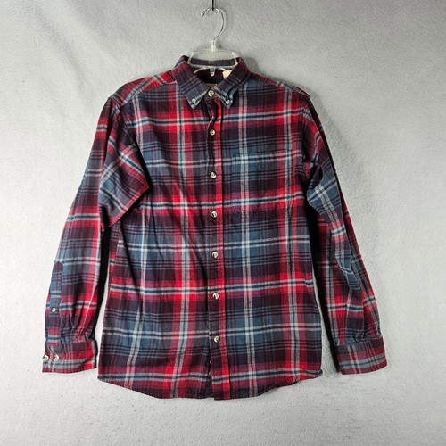 Red Head Flannel Shirt Mens Small Red Blue Plaid Thick Heavyweight Chore - Picture 1 of 8