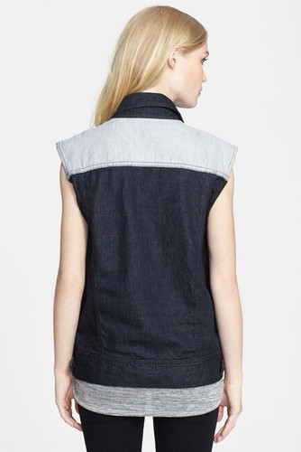 rag & bone / Jean The Boyfriend Colorblock Womens Denim Vest Jean XS Made in USA - Picture 10 of 12