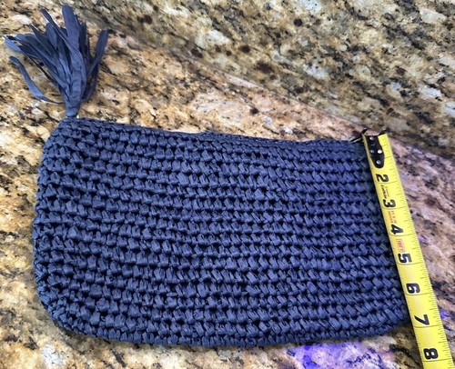 Blue Navy Straw Pouch/Clutch Lined-Great Beachy Accessories - Picture 3 of 6