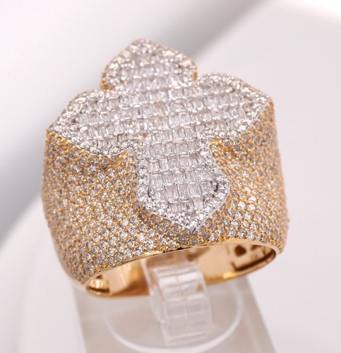 10K GELBGOLD 3,9 KARAT NATÜRLICHER RUNDER KREUZ DIAMANT HERREN HIP-HOP PINKY RING - Bild 1 von 7