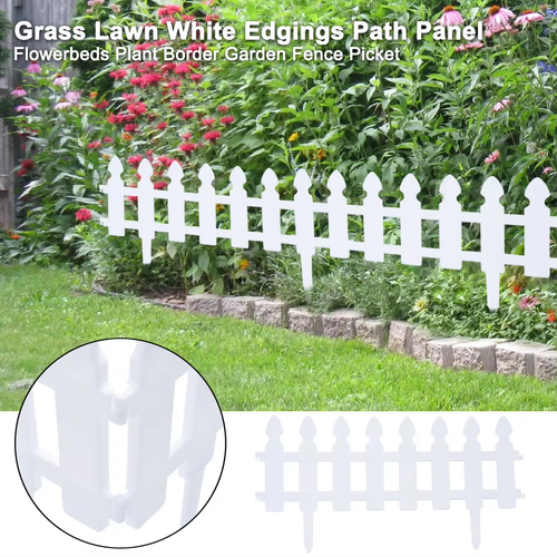 4x WHITE PLASTIC PICKET FENCING WOODEN EFFECT LAWN BORDER EDGE GARDEN EDGING - Picture 2 of 7