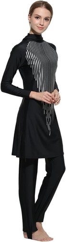 ♻️ Traje de baño musulmán de lentejuelas negro y plateado Burkini 2 piezas con capucha talla 3XL ♻ - Imagen 2 de 3