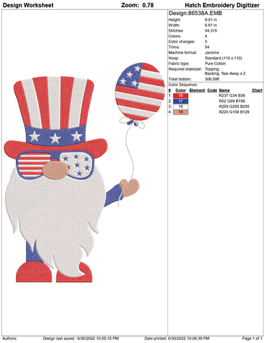 MÁQUINA GNOMOS PATRIÓTICA 4 DE JULIO DISEÑOS BORDADOS PES BROTHER USB - Imagen 3 de 10