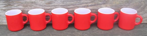 Set of Six Hazel Atlas Red Orange Peel Coffee Cups/Mugs