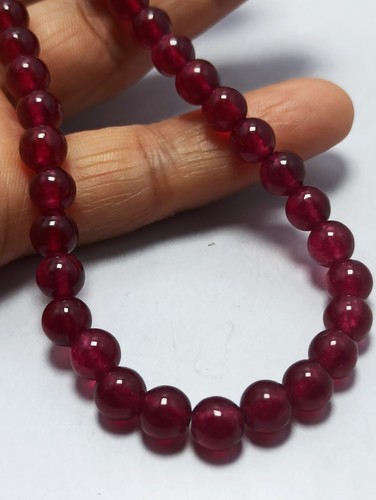 Ruby Dyed Round Beads 21" 8 mm 925 Silver Plated Lock Necklace Gemstone - Picture 13 of 14