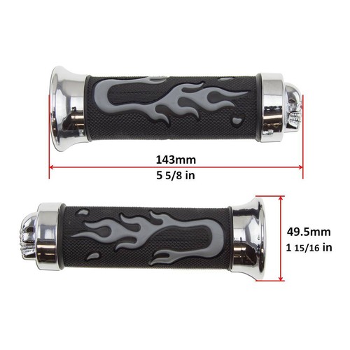 Handle Bar Left Right Front Gray Universal Skull Flame Hand Grip 7/8" Rubber - Bild 3 von 3