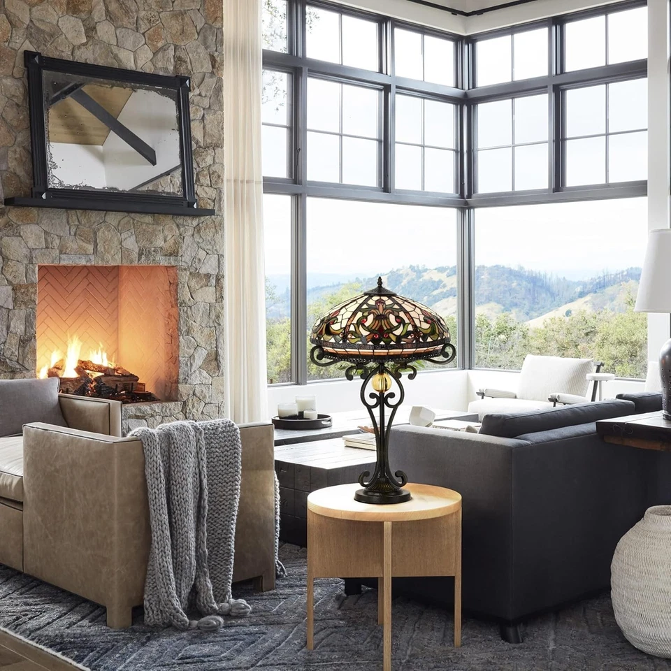 Real Stained Glass Handcrafted Large Tiffany Style Table Lamp 16" Wide - Image 2 of 4