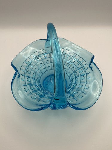 Vintage Fenton Squares With Dots Blue Basket Applied Glass Handle *FREE SHIPPING - Picture 6 of 13