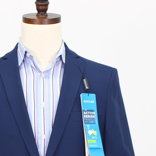 Haggar 40L Blue Sport Coat Blazer Jacket Solid 2B Polyester - 第 5/11 張圖片