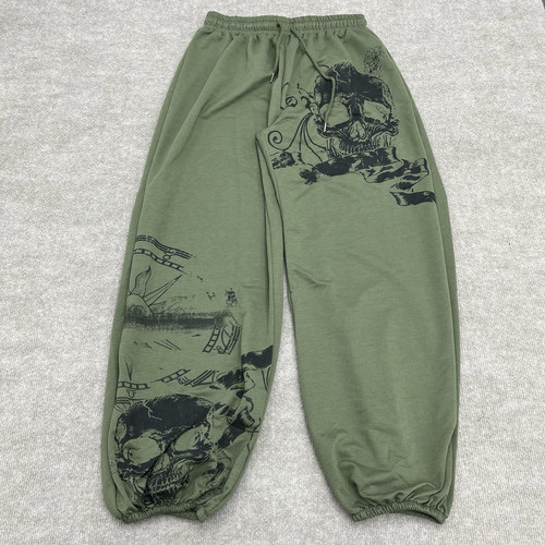 ROMWE Olive Green Black Skeleton Graphics Jogger Style Sweatpants Womens Size M - Picture 1 of 9