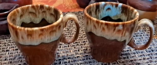 Vintage Hull Pottery Brown Drip Glaze Oven Proof USA Coffee Cups Mug