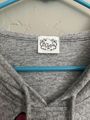 NWT ET LOIS hooded 2X Gray Grey Shirt CATS Colorful xg1022 Lightweight Soft HTF - Picture 3 of 9