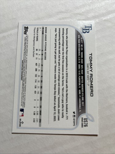 Tommy Romero 2022 Topps Update Meijer Purple RC #US76 Tampa Bay Rays - Bild 2 von 2