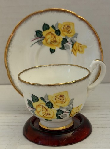 Vintage Royal Castle Bone China Tea Cup and Saucer with Yellow Floral Design