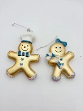 2 PCS Christmas Gingerbread Man and Gingerbread Girl Ornaments with Chef Hat