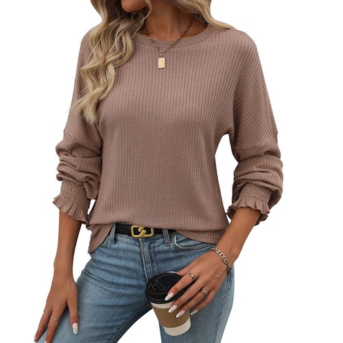 Casual Women's Top High Elasticity Knitted Texture Off-the-shoulder Sleeves - Picture 2 of 76