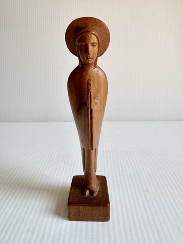 Vintage MCM 8,5" handgeschnitzte Nussbaum Jungfrau Maria Madonna Statue minimalistisch - Bild 2 von 10
