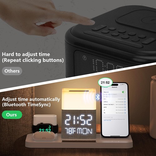 6 in 1 Wireless Charging Station for Multiple Devices Clock with Wireless Cha - Picture 4 of 8