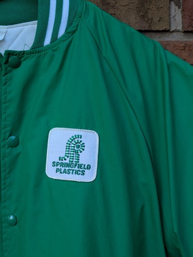 Vtg 90s Mens Jacket Green Nylon Bomber Skater Construction Springfield XL - Picture 2 of 6