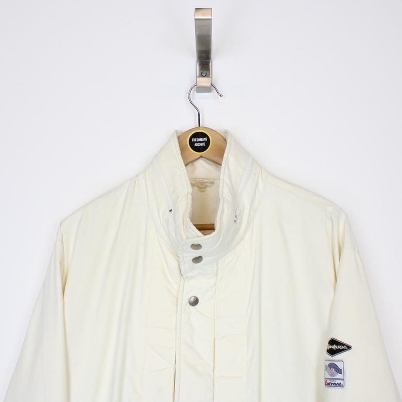 Giacca imbottita vintage anni 90 Yves Saint Laurent panna spellout