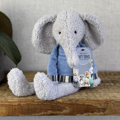Jellycat Lingley Elephant - Texture Grey Elephant Blue Jumper Retired Beanie 11” - Picture 1 of 13