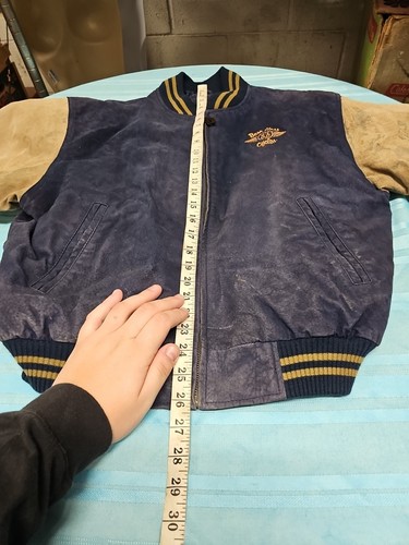 Distressed Boss Hoss V8 Suede Jacket Size Med Blue Beige Dunbrooke Images - Picture 6 of 13