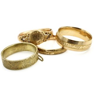Victorian Gold Toned Floral Engraved Hinge Bangle Bracelet Lot of 4 #M1214 3