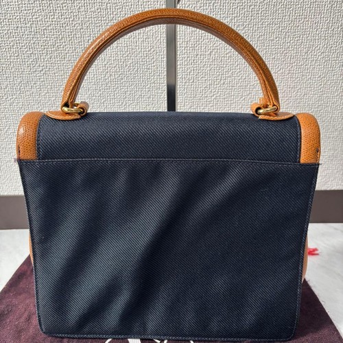 Valentino Garavani Hand Bag Tote Purse Charm Leather Canvas Navy Auth from JAPAN - Picture 3 of 24