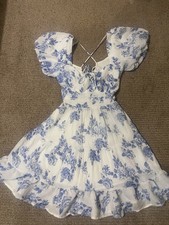 Windsor Blue Floral Sweetheart Fit & Flare Dress Open Back - Size XS