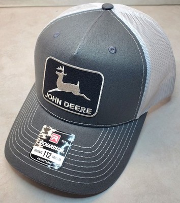 John Deere Black Patch on  Richardson 112 Trucker Hat Snapback Charcoal/White