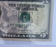 U.S. $5 2017 A Bank Note STAR Note LOW Serial Number PF 00481377⭐️ About Unc