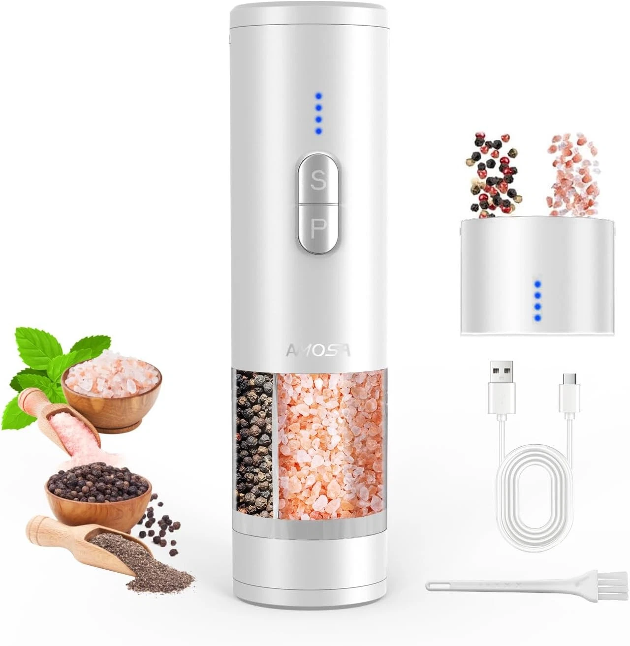 Electric Salt and Pepper Grinder Set, 2 in 1 Dual Bins USB Rechargeable Refillab
Opens in a new wind
