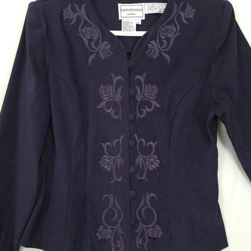 Karin Stevens Petites Skirt Suit Set Women 12P Purple Embroidered Jacket VTG - Picture 5 of 14