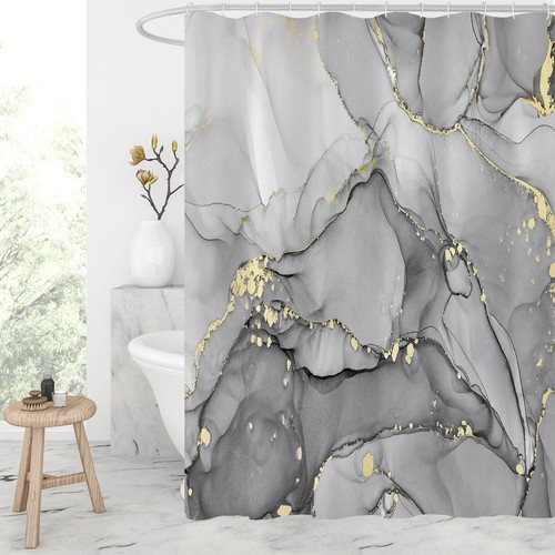 Grey Marble Shower Curtain, Abstract Marble Shower Curtain for Bathroom, Mode...