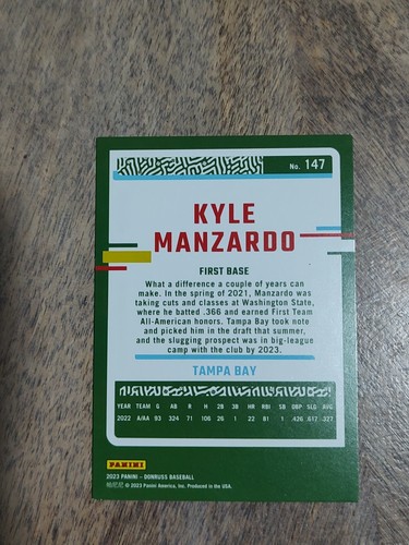 2023 Panini Donruss - Kyle Manzardo #147 Holo Red /2023 (RC)(JGA) - Picture 2 of 2