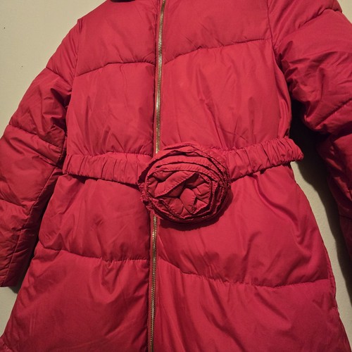 Kate Spade New York Girls Puffer Coat Sz 14 Red Rosette Belt Bubble Hem Long - Picture 3 of 21