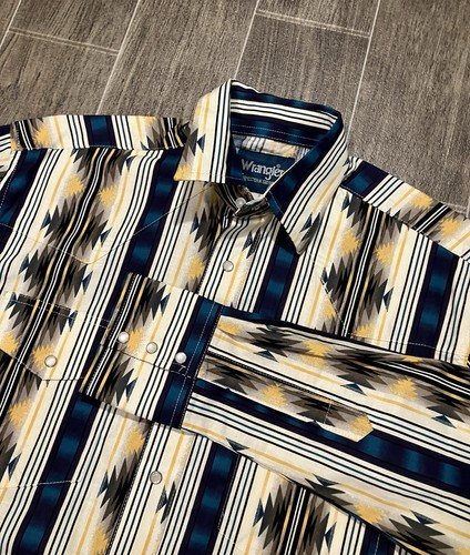 Wrangler Western Shirts Aztec Brushpopper Wrancher Snap Shirt Mens Size Small - Picture 3 of 6